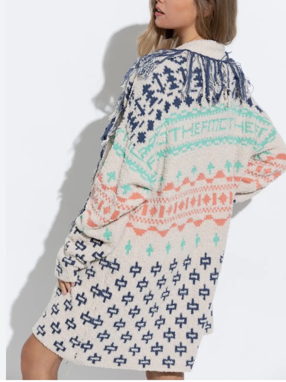 Blue B Cozy Aztec Cardigan Blanket Sweater Oversized Small Long Length Bohemian - Picture 11 of 16